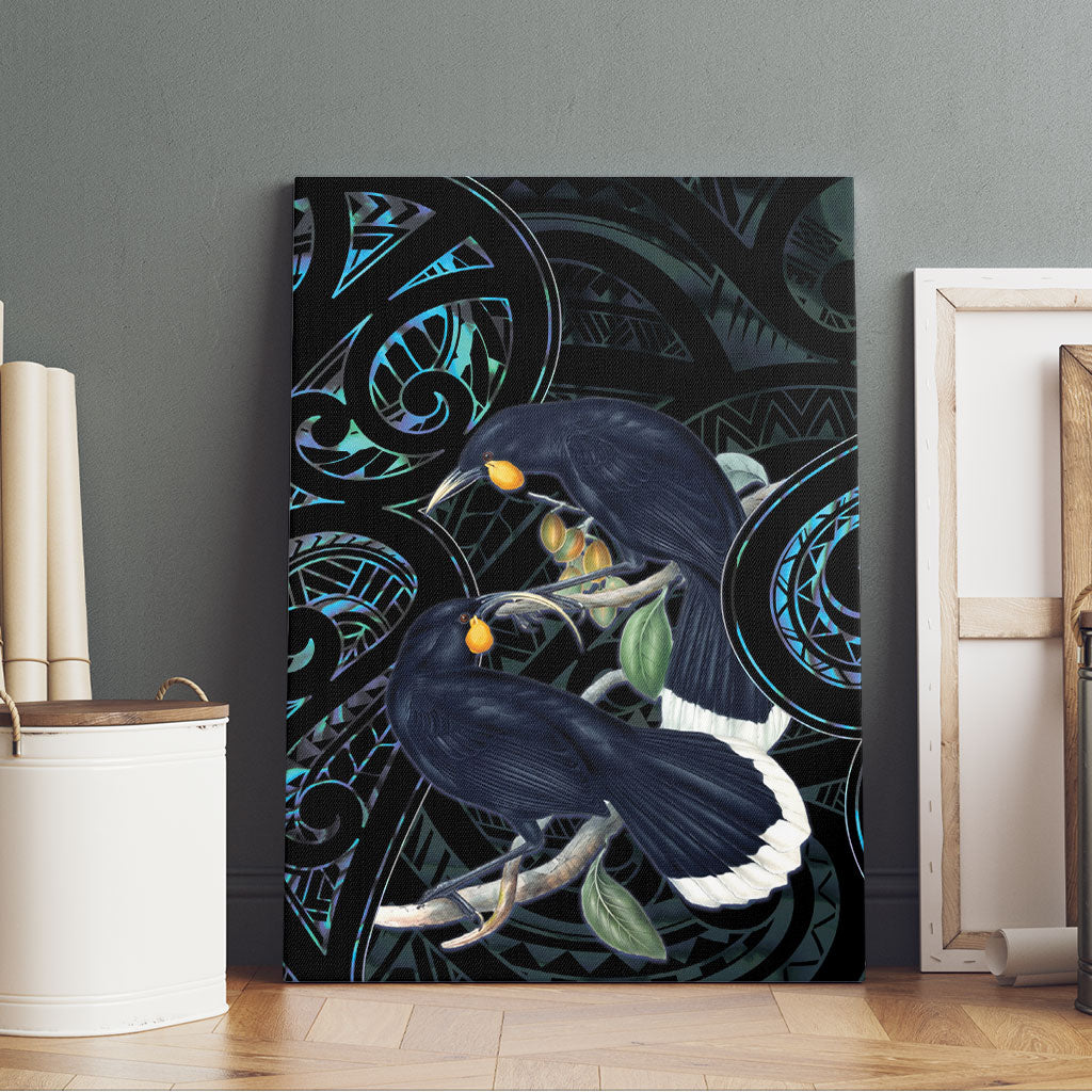 New Zealand Huia Bird Canvas Wall Art Paua Shell Maori Pattern LT22 - Polynesian Pride