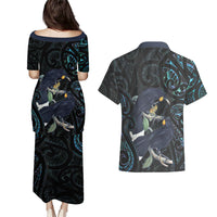 New Zealand Huia Bird Couples Matching Puletasi and Hawaiian Shirt Paua Shell Maori Pattern LT22 - Polynesian Pride