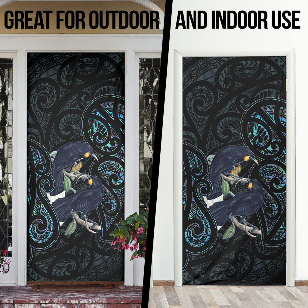 New Zealand Huia Bird Door Cover Paua Shell Maori Pattern