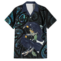 New Zealand Huia Bird Family Matching Off Shoulder Maxi Dress and Hawaiian Shirt Paua Shell Maori Pattern LT22 Dad's Shirt - Short Sleeve Black - Polynesian Pride