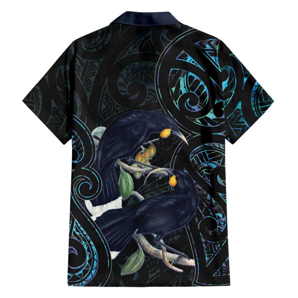 New Zealand Huia Bird Family Matching Puletasi and Hawaiian Shirt Paua Shell Maori Pattern LT22 - Polynesian Pride