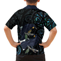 New Zealand Huia Bird Family Matching Short Sleeve Bodycon Dress and Hawaiian Shirt Paua Shell Maori Pattern LT22 - Polynesian Pride