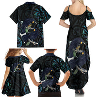 New Zealand Huia Bird Family Matching Summer Maxi Dress and Hawaiian Shirt Paua Shell Maori Pattern LT22 - Polynesian Pride