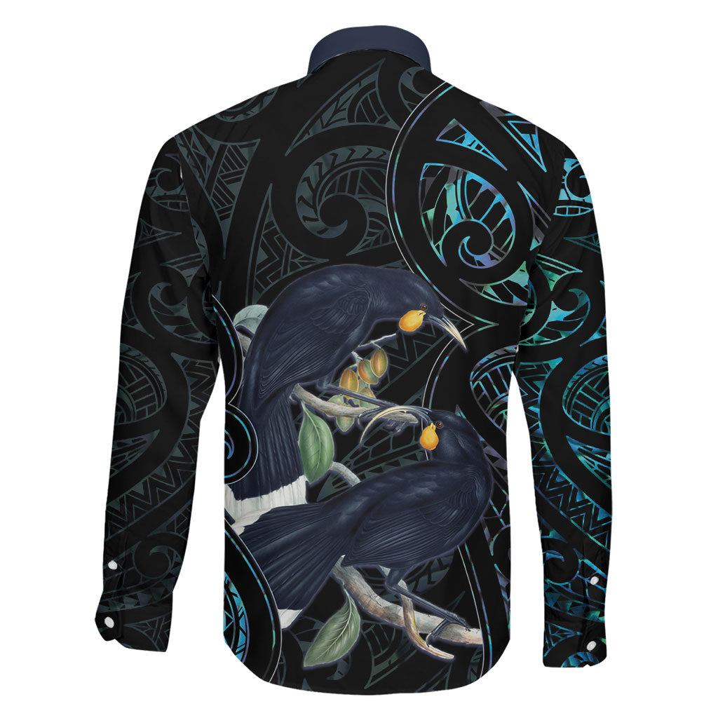 New Zealand Huia Bird Family Matching Summer Maxi Dress and Hawaiian Shirt Paua Shell Maori Pattern LT22 - Polynesian Pride