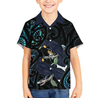 New Zealand Huia Bird Family Matching Summer Maxi Dress and Hawaiian Shirt Paua Shell Maori Pattern LT22 Son's Shirt Black - Polynesian Pride
