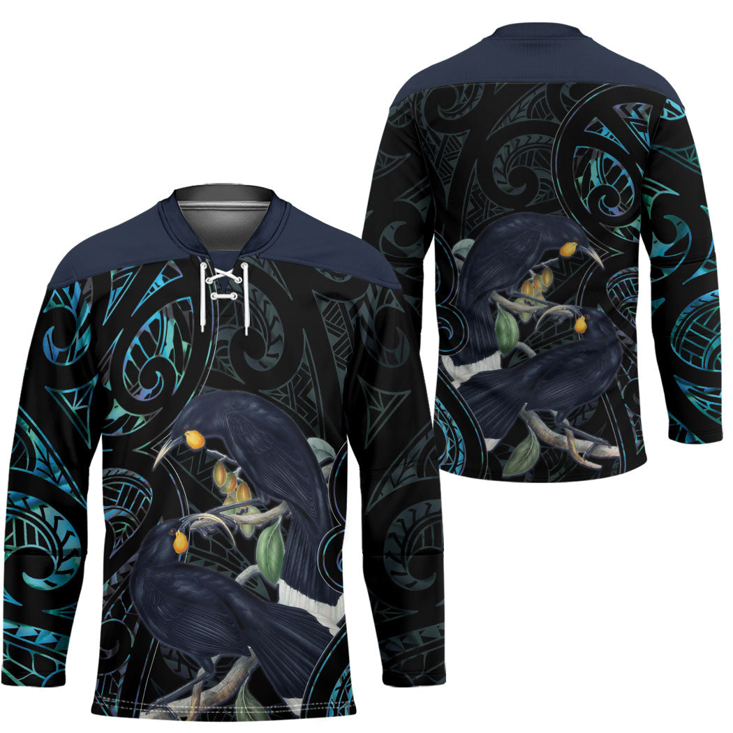 New Zealand Huia Bird Hockey Jersey Paua Shell Maori Pattern