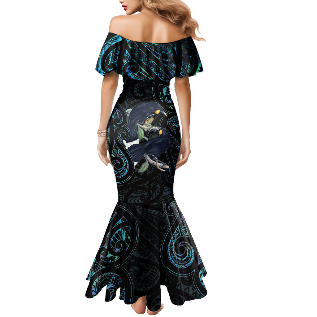 New Zealand Huia Bird Mermaid Dress Paua Shell Maori Pattern LT22 - Polynesian Pride