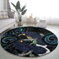New Zealand Huia Bird Round Carpet Paua Shell Maori Pattern
