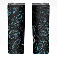 New Zealand Huia Bird Skinny Tumbler Paua Shell Maori Pattern LT22 Black - Polynesian Pride