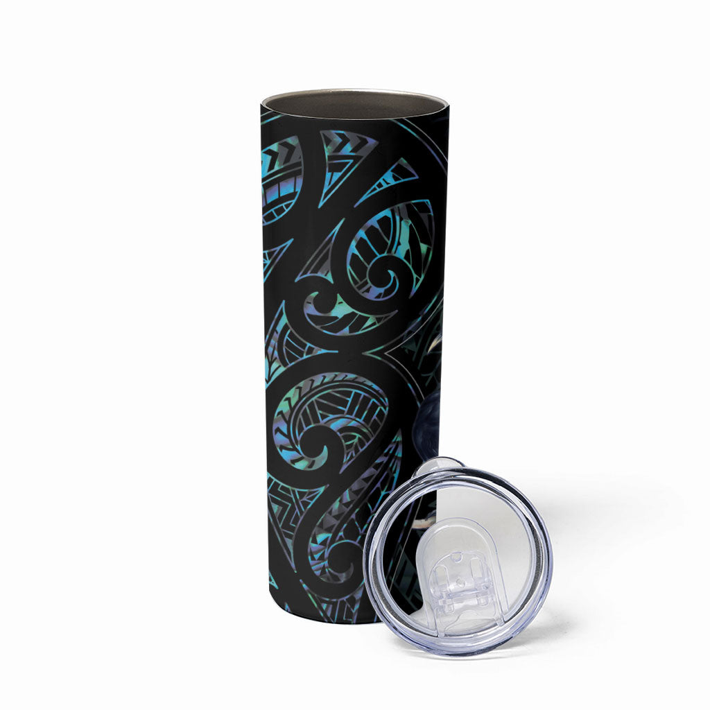 New Zealand Huia Bird Skinny Tumbler Paua Shell Maori Pattern LT22 - Polynesian Pride