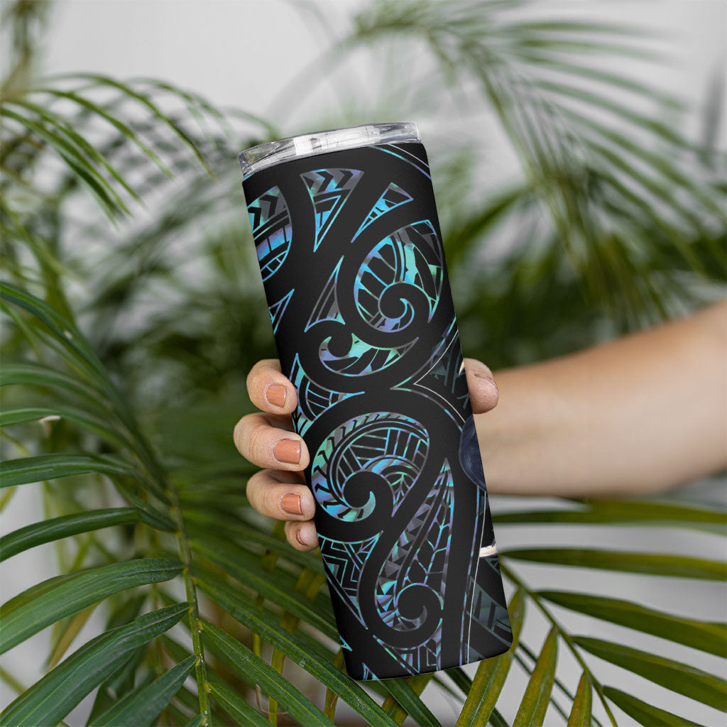 New Zealand Huia Bird Skinny Tumbler Paua Shell Maori Pattern LT22 - Polynesian Pride