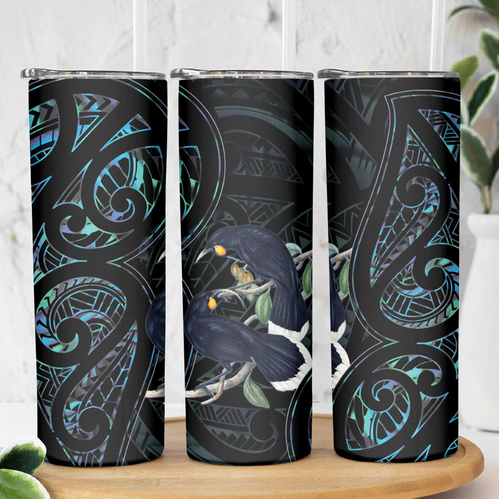 New Zealand Huia Bird Skinny Tumbler Paua Shell Maori Pattern LT22 - Polynesian Pride