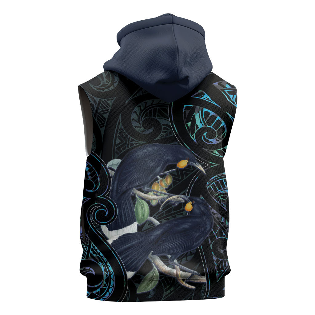 New Zealand Huia Bird Sleeveless Hoodie Paua Shell Maori Pattern LT22 - Polynesian Pride