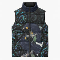 New Zealand Huia Bird Sleeveless Puffer Jacket Paua Shell Maori Pattern LT22 Unisex Black - Polynesian Pride