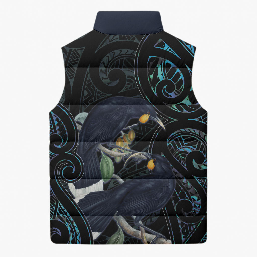 New Zealand Huia Bird Sleeveless Puffer Jacket Paua Shell Maori Pattern LT22 - Polynesian Pride