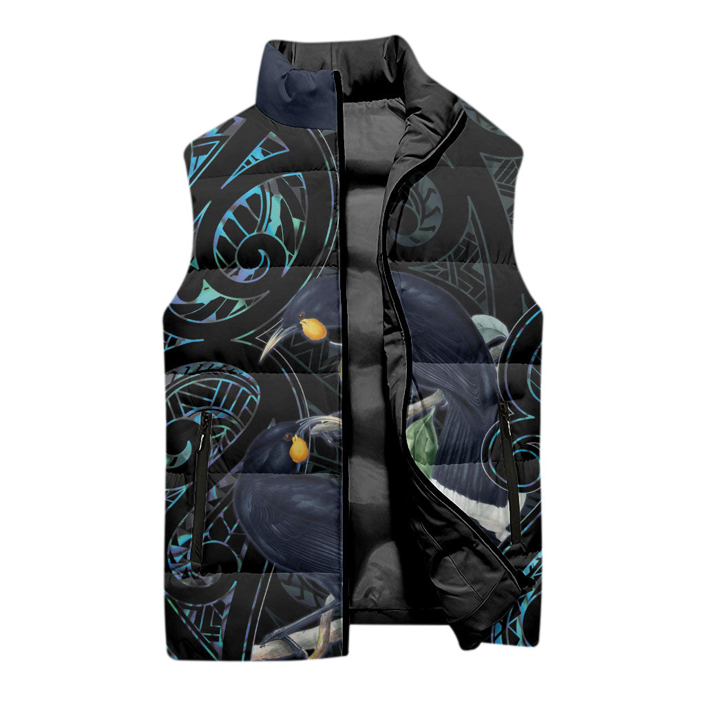 New Zealand Huia Bird Sleeveless Puffer Jacket Paua Shell Maori Pattern LT22 - Polynesian Pride