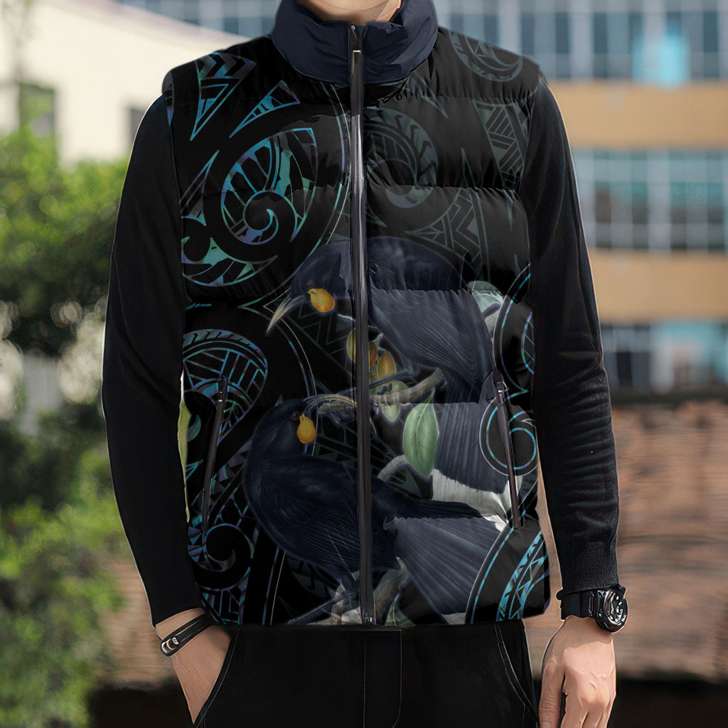 New Zealand Huia Bird Sleeveless Puffer Jacket Paua Shell Maori Pattern LT22 - Polynesian Pride