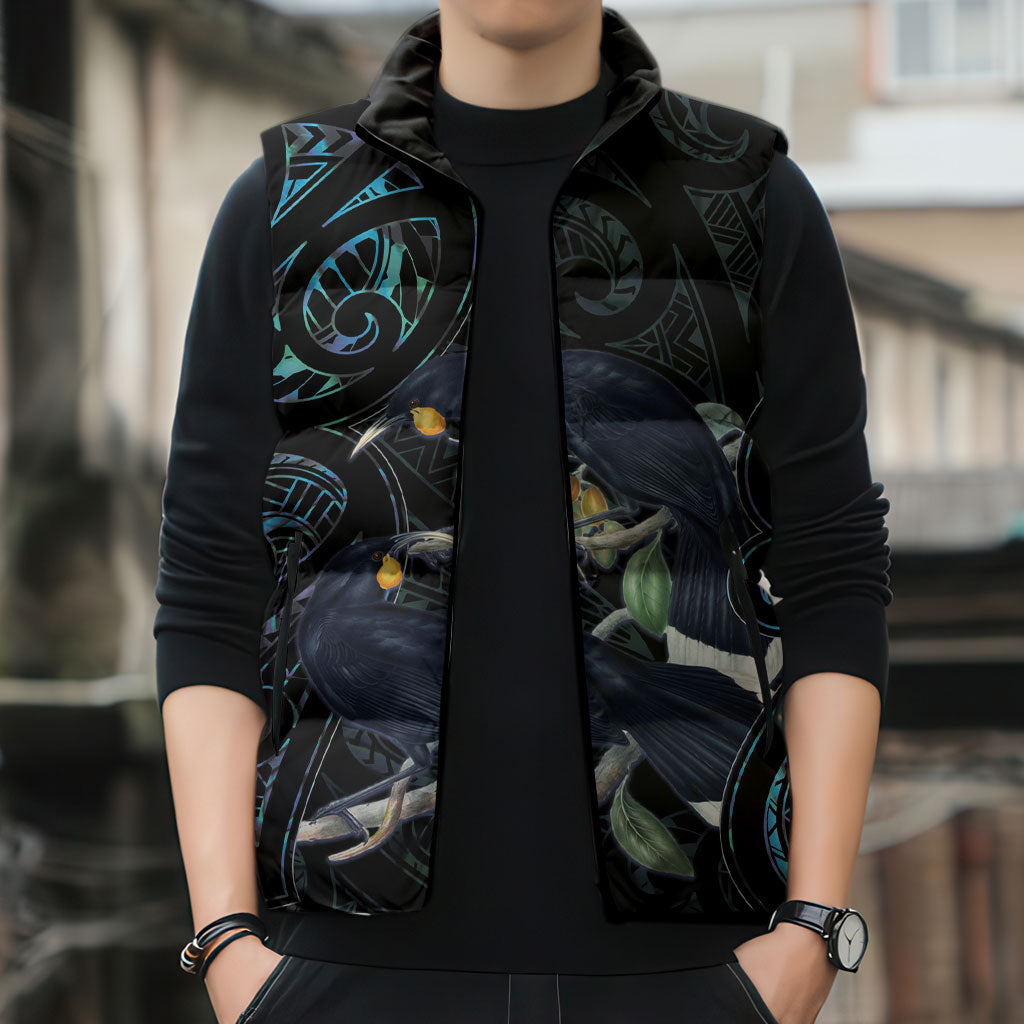 New Zealand Huia Bird Sleeveless Puffer Jacket Paua Shell Maori Pattern LT22 - Polynesian Pride