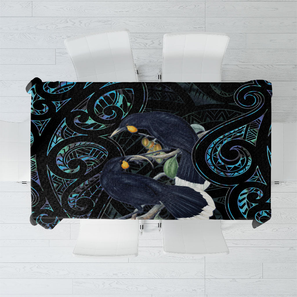 New Zealand Huia Bird Tablecloth Paua Shell Maori Pattern LT22 Black - Polynesian Pride