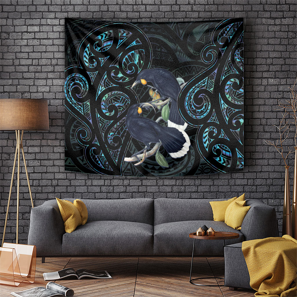 New Zealand Huia Bird Tapestry Paua Shell Maori Pattern
