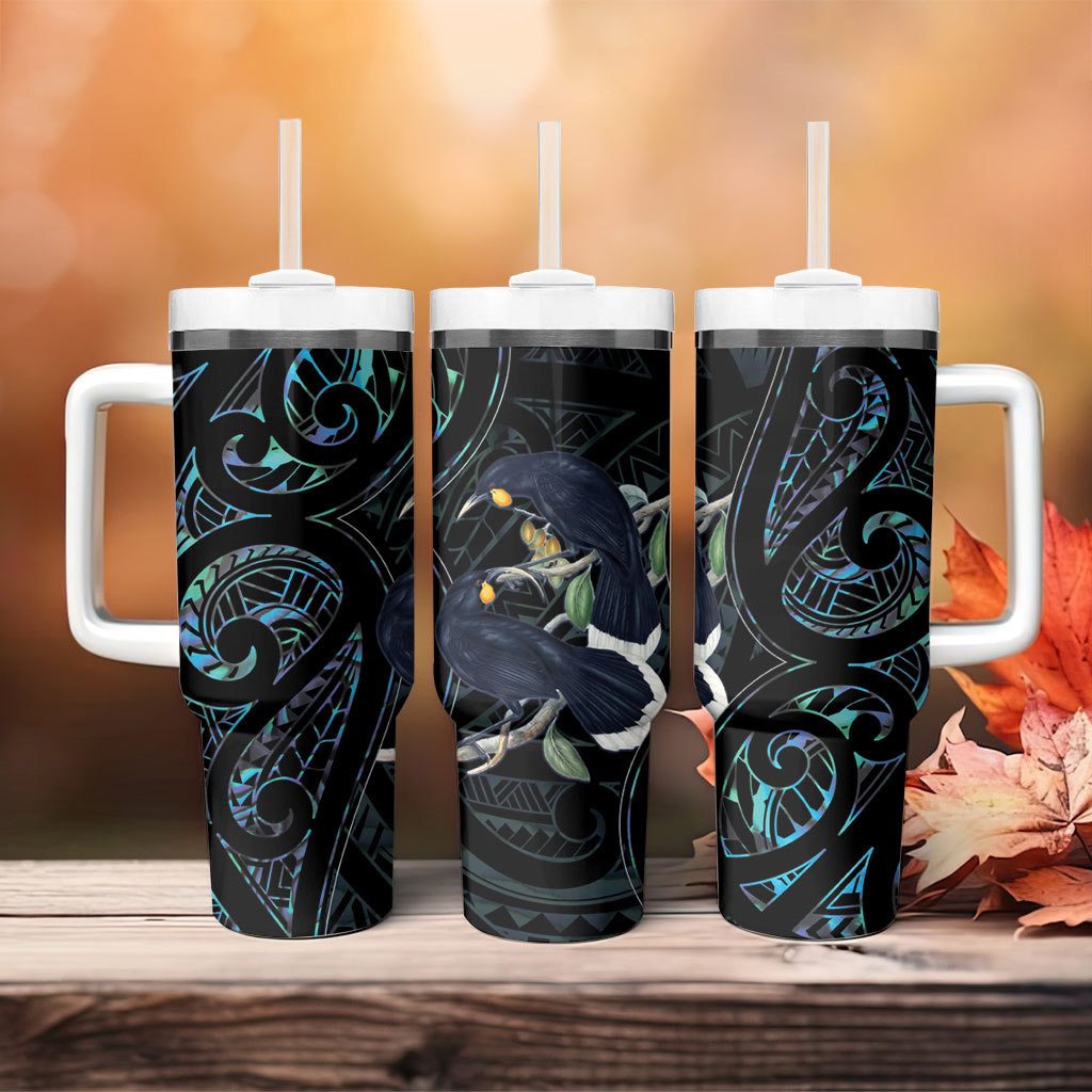 New Zealand Huia Bird Tumbler With Handle Paua Shell Maori Pattern