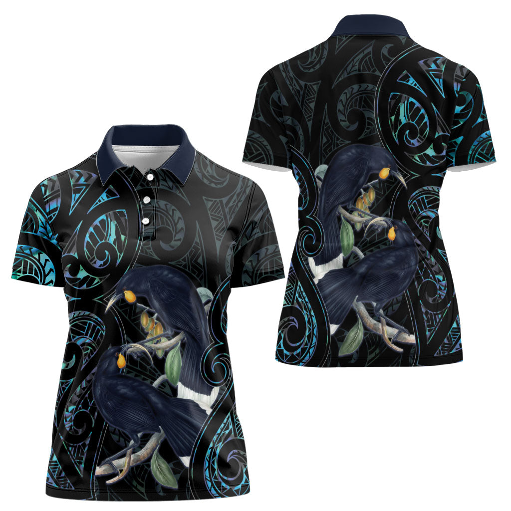 New Zealand Huia Bird Women Polo Shirt Paua Shell Maori Pattern LT22 - Polynesian Pride