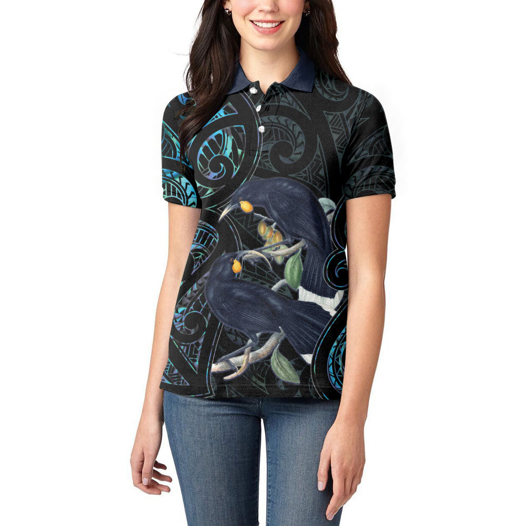 New Zealand Huia Bird Women Polo Shirt Paua Shell Maori Pattern LT22 - Polynesian Pride