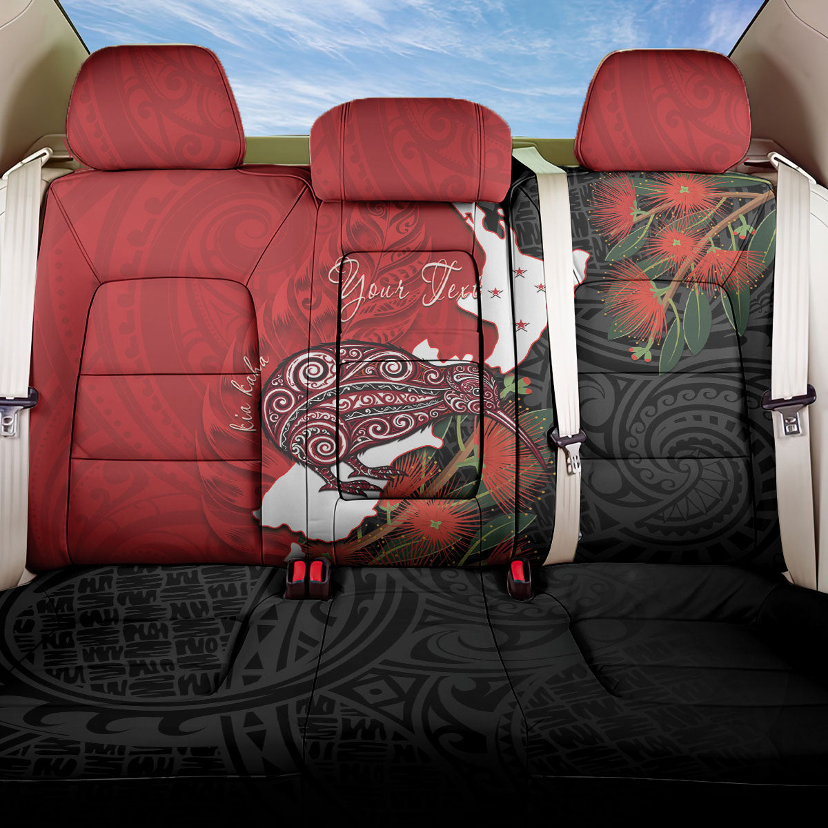 Kiwi New Zealand Personalised Back Car Seat Cover NZ Map Pohutukawa Fern Maori Pattern LT22 One Size Red - Polynesian Pride