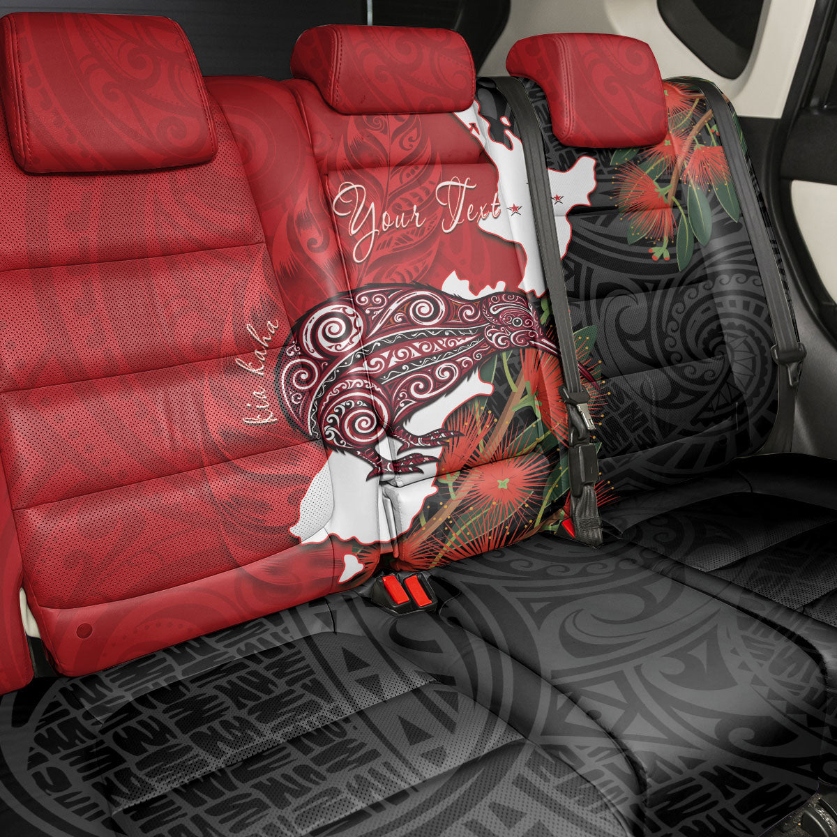 Kiwi New Zealand Personalised Back Car Seat Cover NZ Map Pohutukawa Fern Maori Pattern LT22 - Polynesian Pride