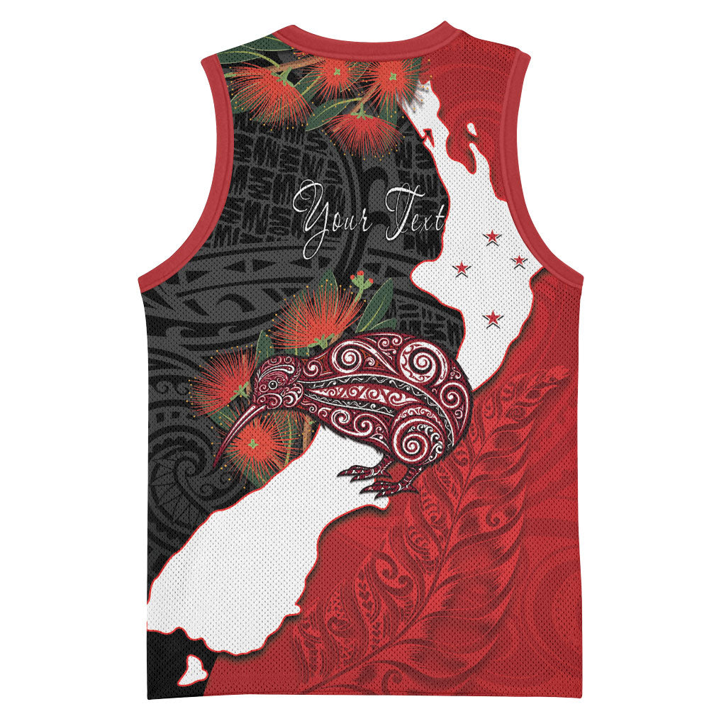 Kiwi New Zealand Personalised Basketball Jersey NZ Map Pohutukawa Fern Maori Pattern LT22 - Polynesian Pride