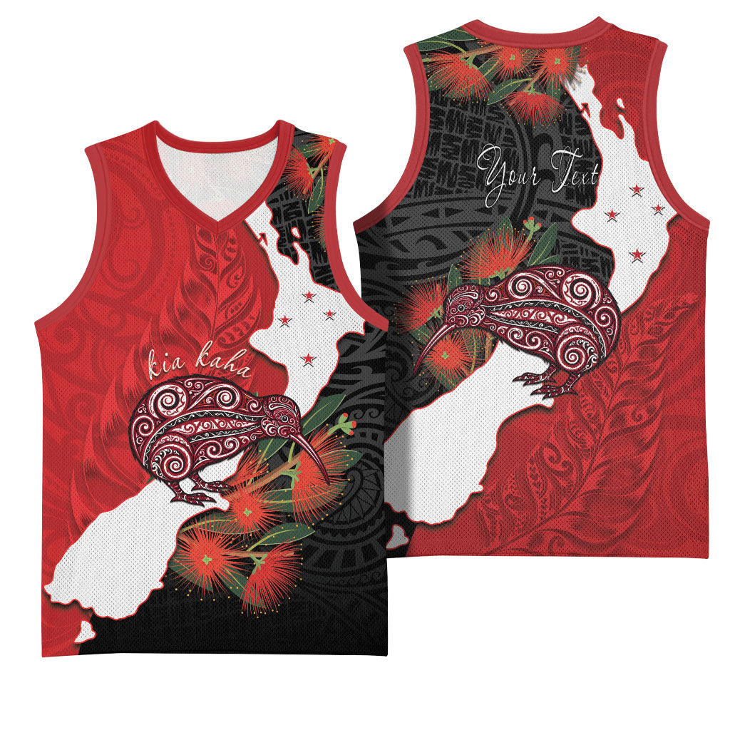 Kiwi New Zealand Personalised Basketball Jersey NZ Map Pohutukawa Fern Maori Pattern LT22 - Polynesian Pride