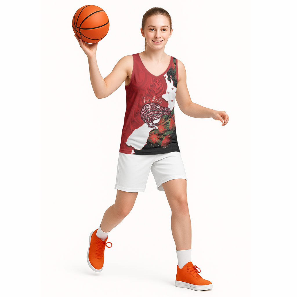 Kiwi New Zealand Personalised Basketball Jersey NZ Map Pohutukawa Fern Maori Pattern LT22 - Polynesian Pride