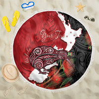 Kiwi New Zealand Personalised Beach Blanket NZ Map Pohutukawa Fern Maori Pattern LT22 One Size 150cm Red - Polynesian Pride