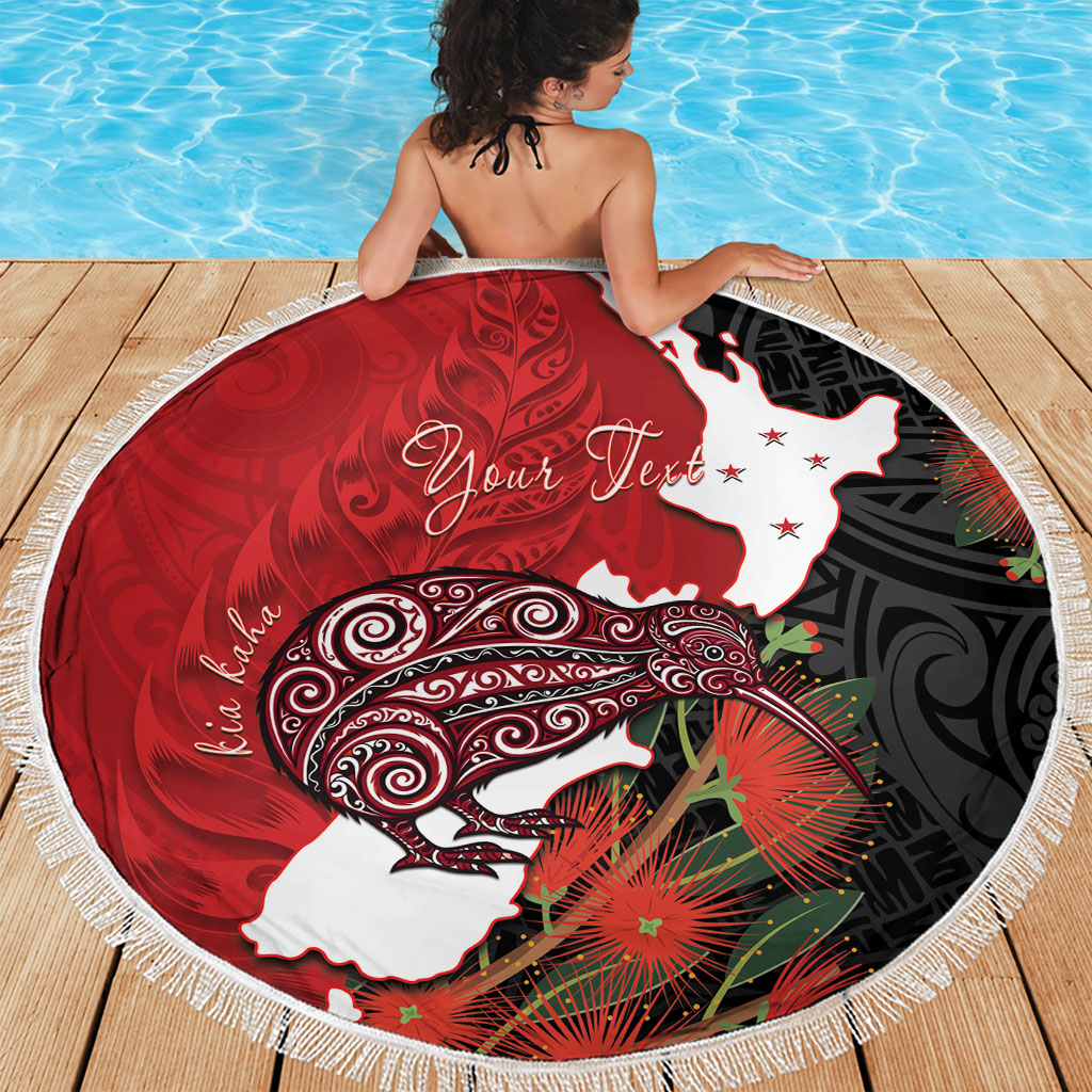 Kiwi New Zealand Personalised Beach Blanket NZ Map Pohutukawa Fern Maori Pattern LT22 - Polynesian Pride