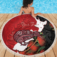 Kiwi New Zealand Personalised Beach Blanket NZ Map Pohutukawa Fern Maori Pattern LT22 - Polynesian Pride
