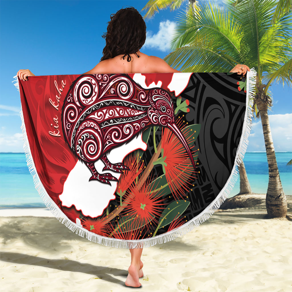 Kiwi New Zealand Personalised Beach Blanket NZ Map Pohutukawa Fern Maori Pattern LT22 - Polynesian Pride