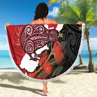 Kiwi New Zealand Personalised Beach Blanket NZ Map Pohutukawa Fern Maori Pattern LT22 - Polynesian Pride