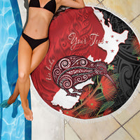Kiwi New Zealand Personalised Beach Blanket NZ Map Pohutukawa Fern Maori Pattern LT22 - Polynesian Pride
