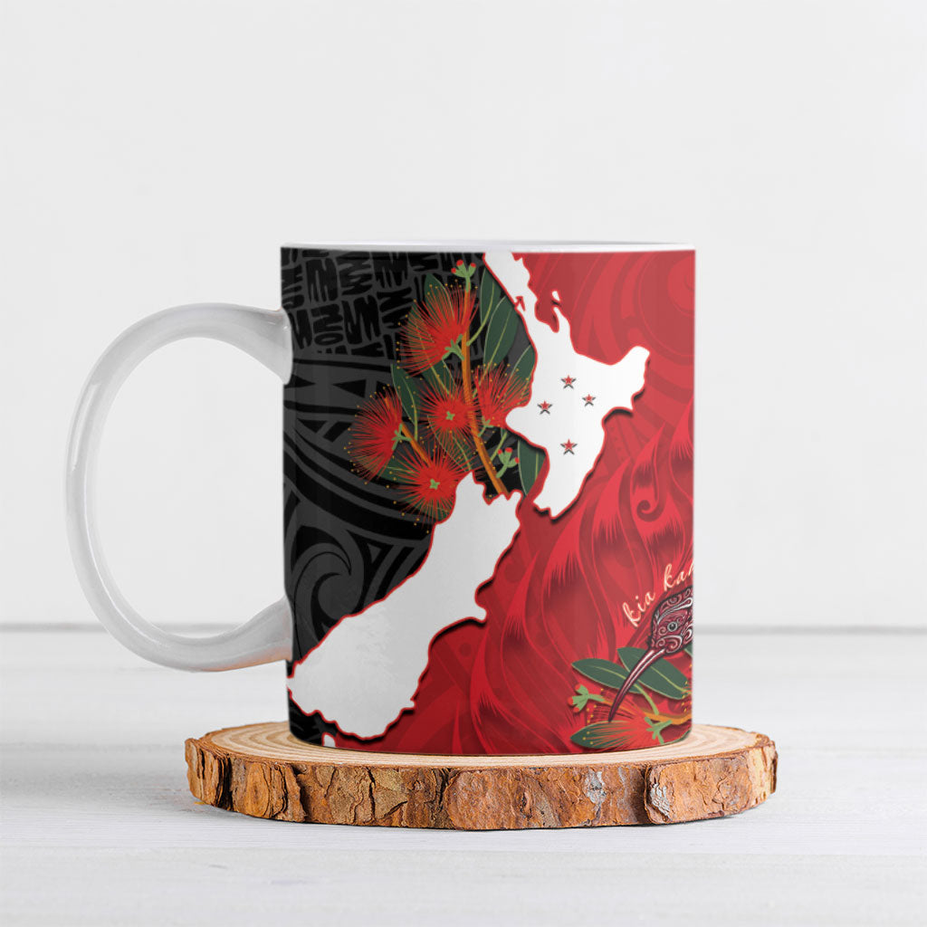 Kiwi New Zealand Personalised Ceramic Mug NZ Map Pohutukawa Fern Maori Pattern LT22 Red - Polynesian Pride
