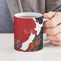 Kiwi New Zealand Personalised Ceramic Mug NZ Map Pohutukawa Fern Maori Pattern