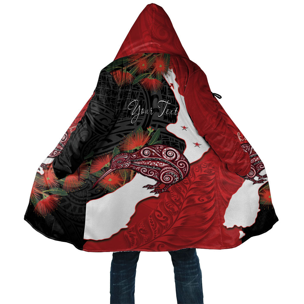 Kiwi New Zealand Personalised Cloak NZ Map Pohutukawa Fern Maori Pattern LT22 Unisex Red - Polynesian Pride