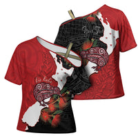 Kiwi New Zealand Personalised Cross Shoulder Shirt NZ Map Pohutukawa Fern Maori Pattern LT22 - Polynesian Pride