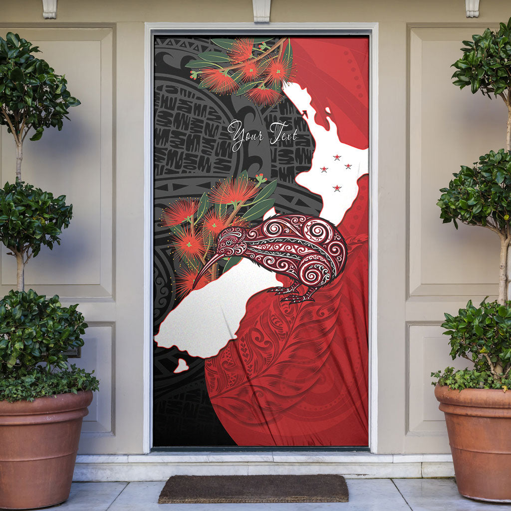 Kiwi New Zealand Personalised Door Cover NZ Map Pohutukawa Fern Maori Pattern LT22 Red - Polynesian Pride