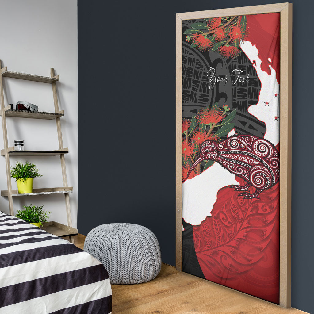 Kiwi New Zealand Personalised Door Cover NZ Map Pohutukawa Fern Maori Pattern LT22 - Polynesian Pride