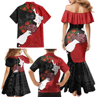 Kiwi New Zealand Personalised Family Matching Mermaid Dress and Hawaiian Shirt NZ Map Pohutukawa Fern Maori Pattern LT22 - Polynesian Pride