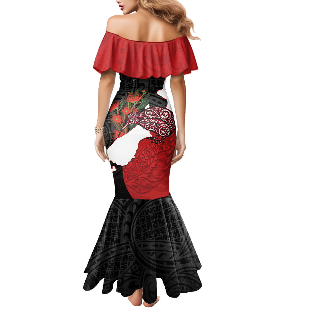 Kiwi New Zealand Personalised Family Matching Mermaid Dress and Hawaiian Shirt NZ Map Pohutukawa Fern Maori Pattern LT22 - Polynesian Pride