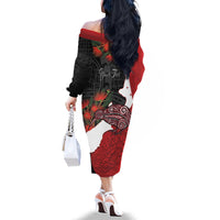 Kiwi New Zealand Personalised Family Matching Off The Shoulder Long Sleeve Dress and Hawaiian Shirt NZ Map Pohutukawa Fern Maori Pattern LT22 - Polynesian Pride