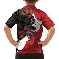 Kiwi New Zealand Personalised Family Matching Short Sleeve Bodycon Dress and Hawaiian Shirt NZ Map Pohutukawa Fern Maori Pattern LT22 - Polynesian Pride