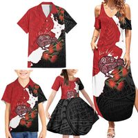 Kiwi New Zealand Personalised Family Matching Summer Maxi Dress and Hawaiian Shirt NZ Map Pohutukawa Fern Maori Pattern LT22 - Polynesian Pride