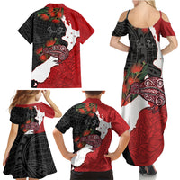 Kiwi New Zealand Personalised Family Matching Summer Maxi Dress and Hawaiian Shirt NZ Map Pohutukawa Fern Maori Pattern LT22 - Polynesian Pride